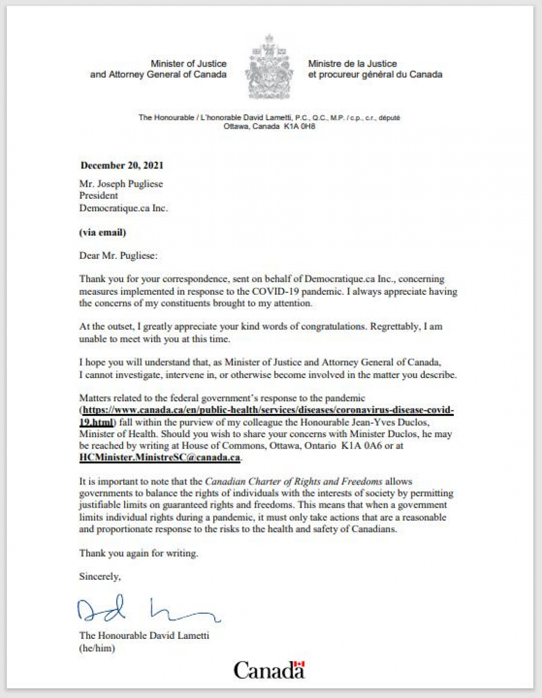 gallery/minister lametti letter december 20, 2021 full letter